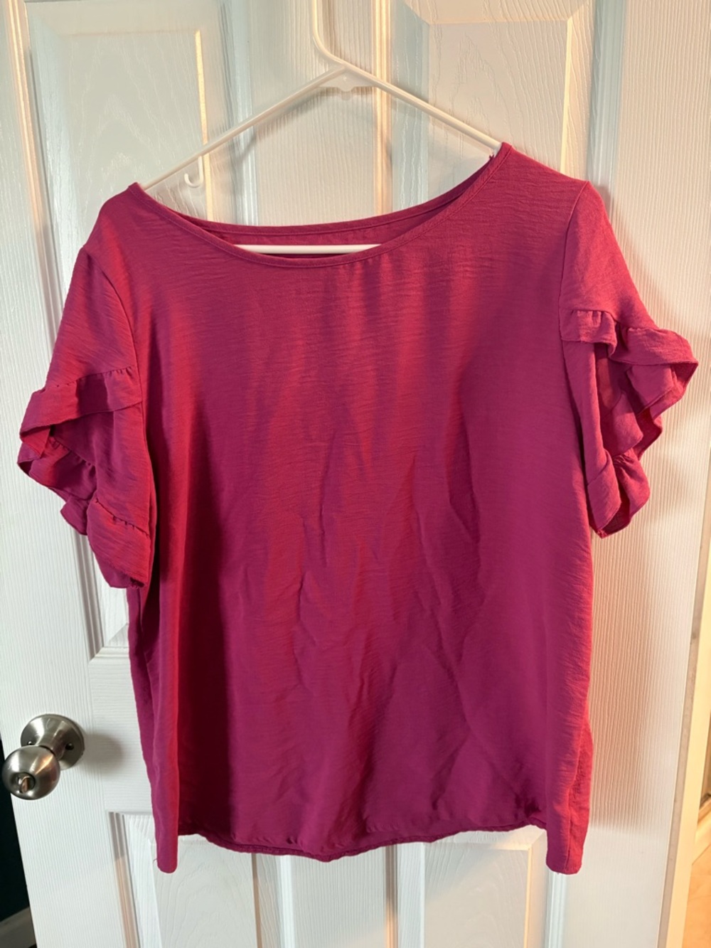 SHEIN Magenta Ruffle Sleeve Short Sleeve Top